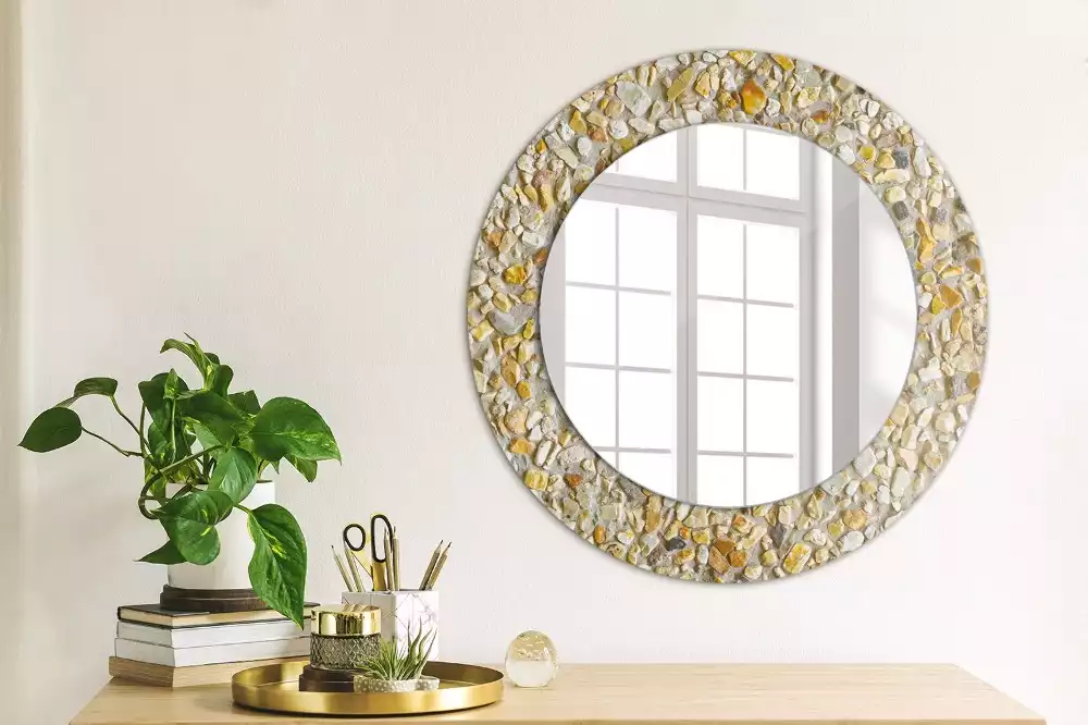 Miroir rond cadre avec impression motif terrazzo