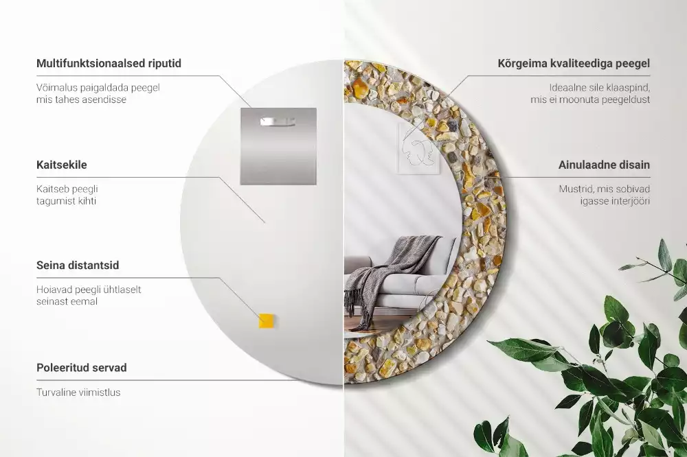Miroir rond cadre avec impression motif terrazzo