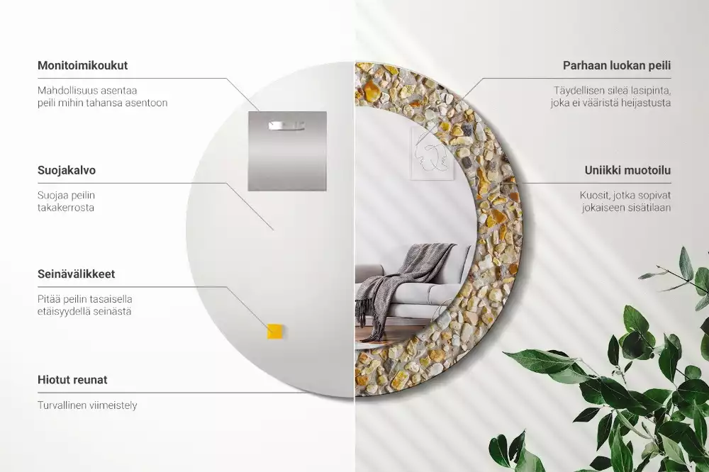 Miroir rond cadre avec impression motif terrazzo
