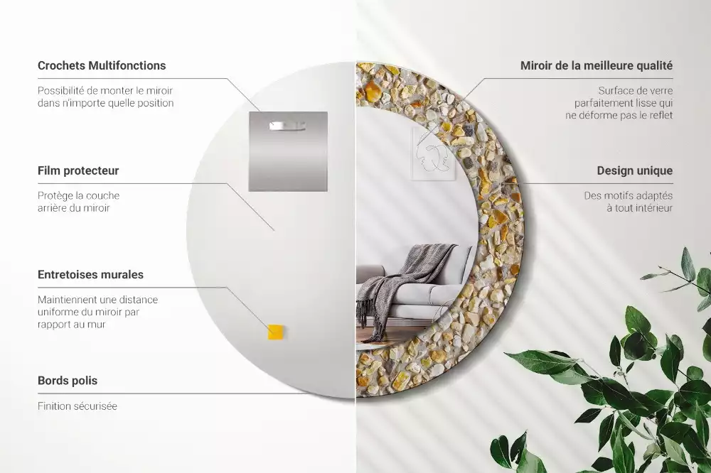 Miroir rond cadre avec impression motif terrazzo