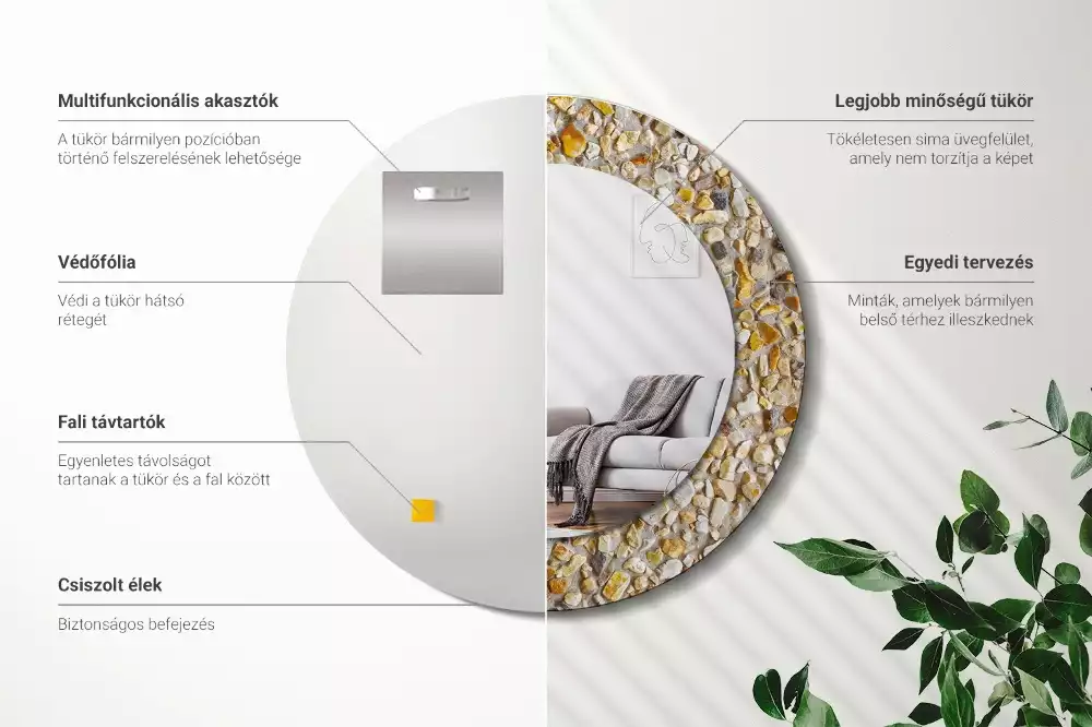 Miroir rond cadre avec impression motif terrazzo
