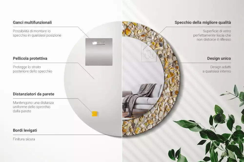 Miroir rond cadre avec impression motif terrazzo