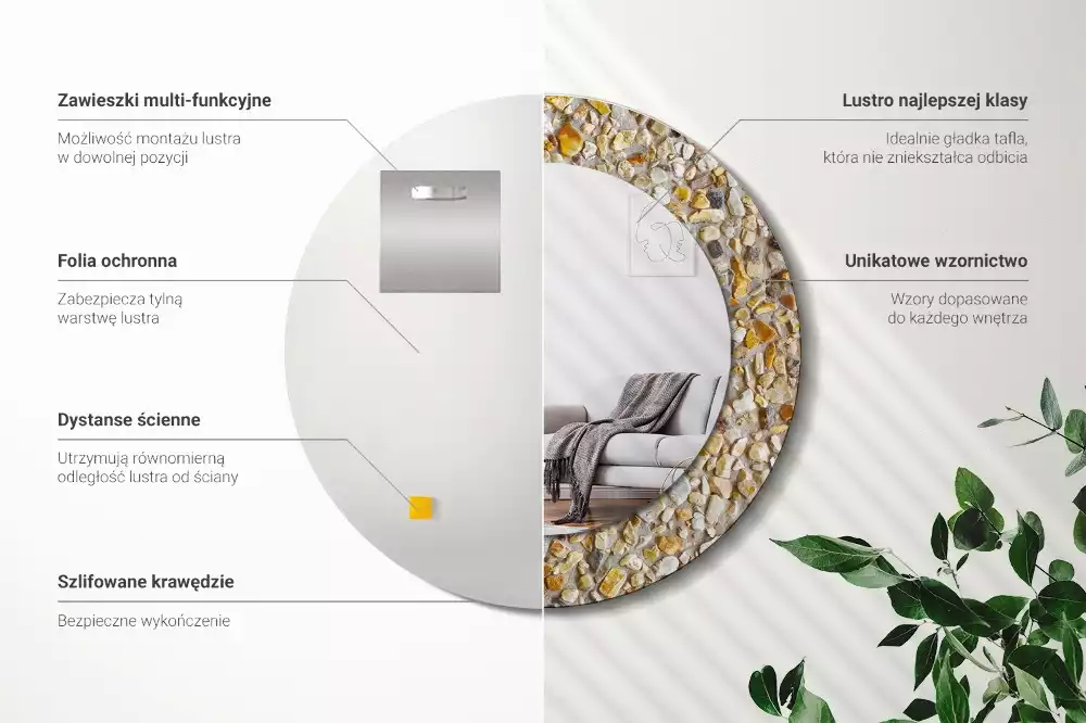 Miroir rond cadre avec impression motif terrazzo