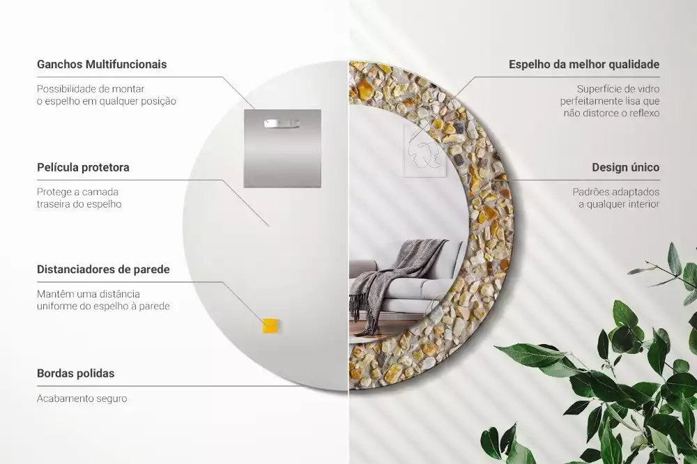 Miroir rond cadre avec impression motif terrazzo