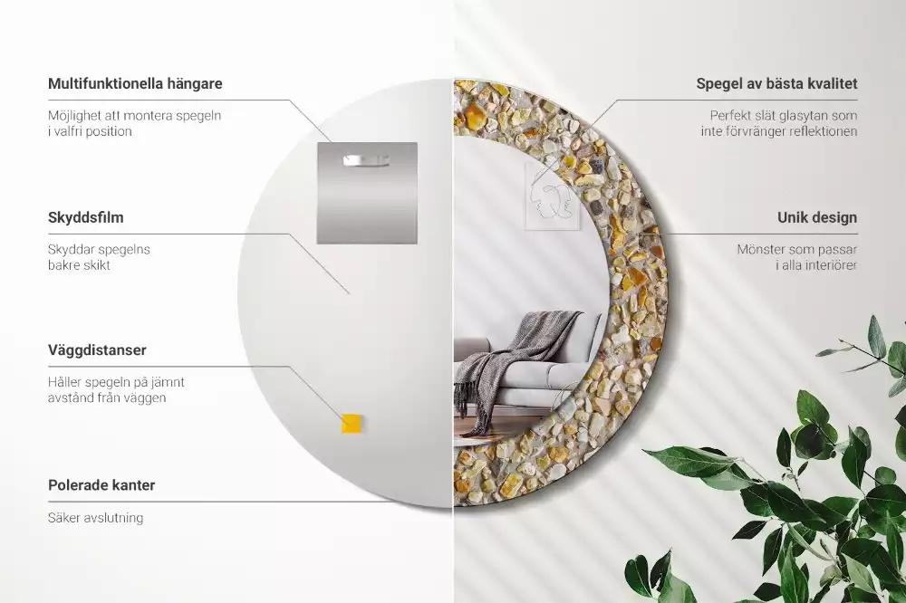 Miroir rond cadre avec impression motif terrazzo