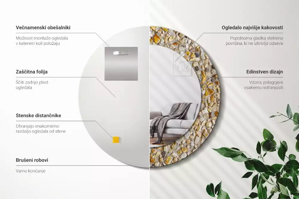Miroir rond cadre avec impression motif terrazzo