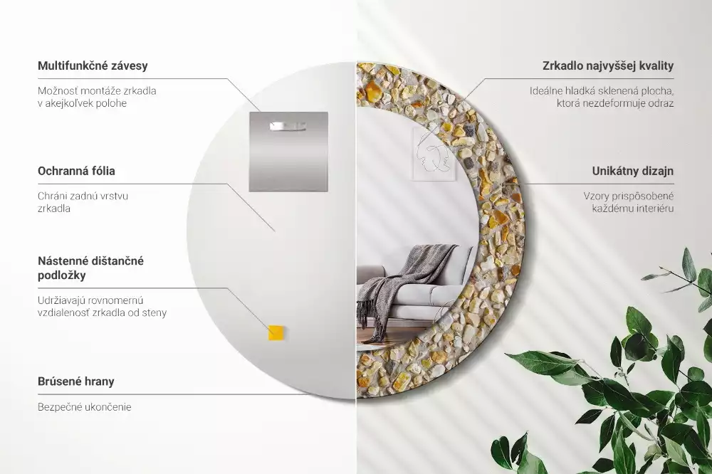 Miroir rond cadre avec impression motif terrazzo
