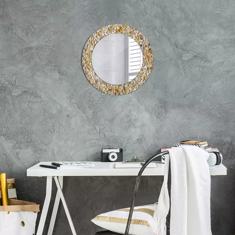 Miroir rond cadre avec impression motif terrazzo