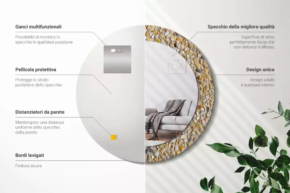 Miroir rond cadre avec impression motif terrazzo