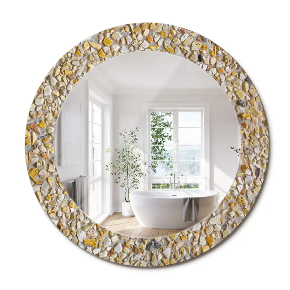 Miroir rond cadre avec impression motif terrazzo