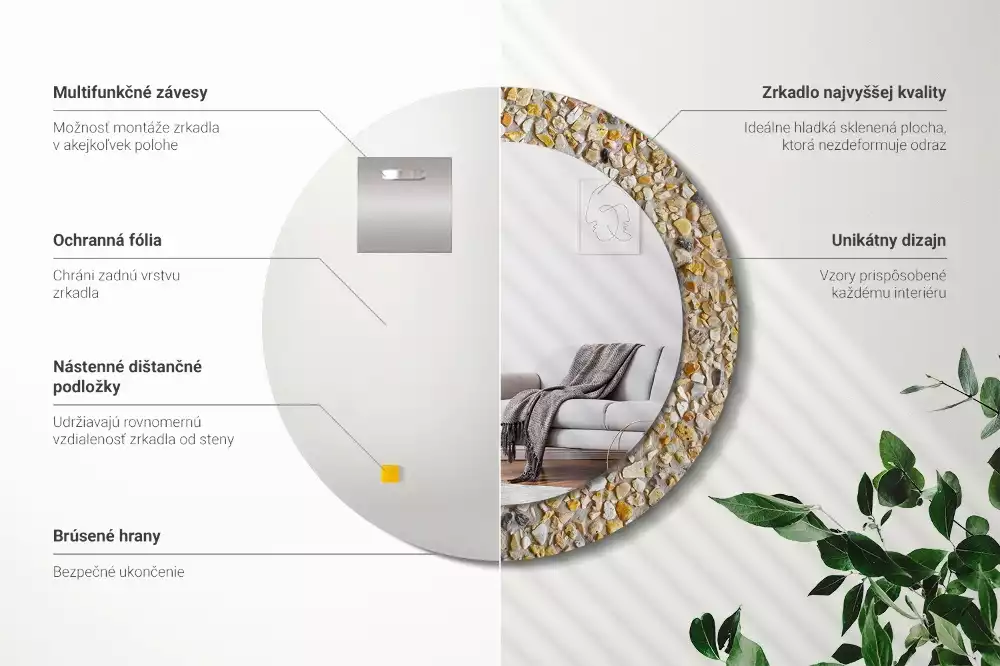 Miroir rond cadre avec impression motif terrazzo