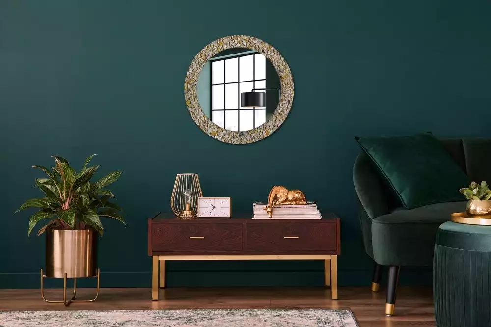 Miroir rond cadre avec impression motif terrazzo