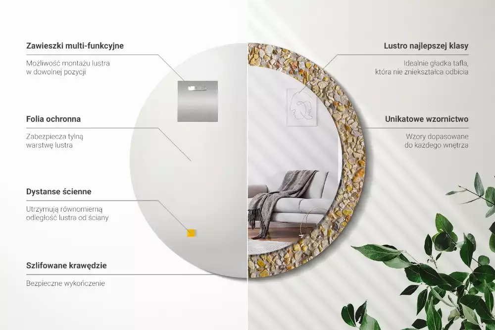 Miroir rond cadre avec impression motif terrazzo