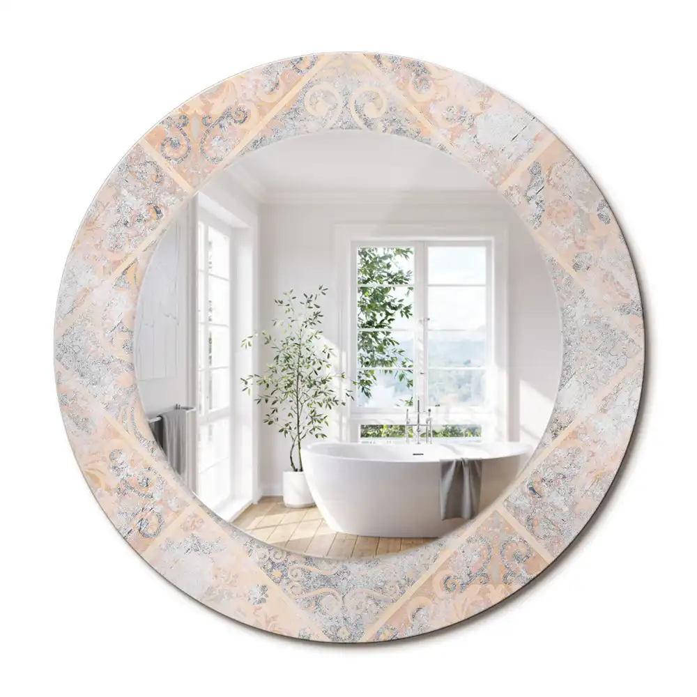 Miroir rond avec décoration carreaux usés