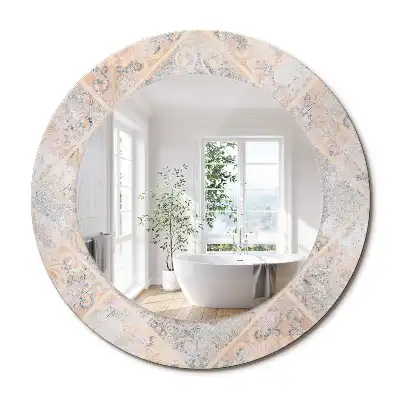 Miroir rond avec décoration carreaux usés