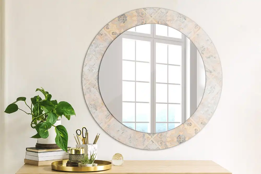 Miroir rond avec décoration carreaux usés