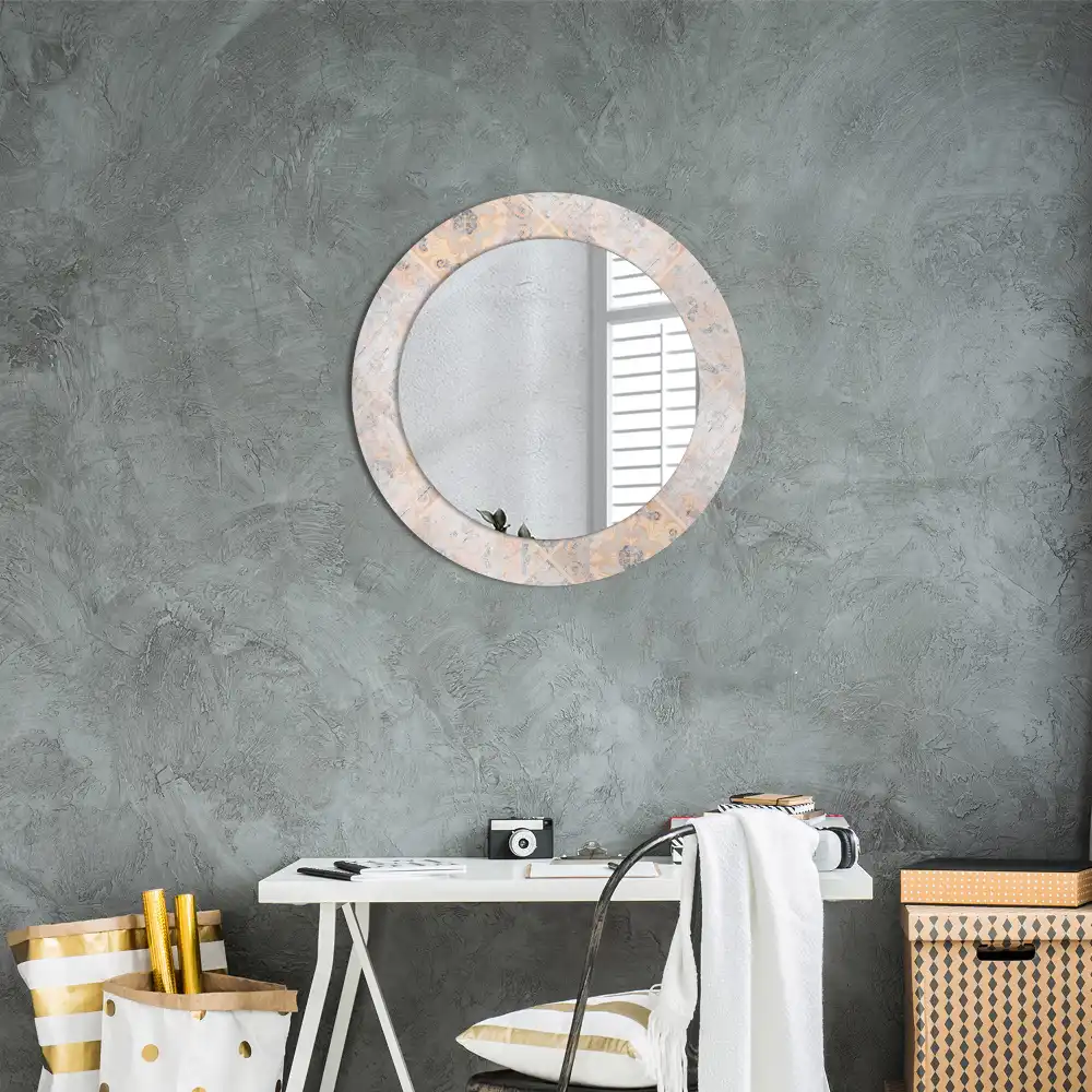 Miroir rond avec décoration carreaux usés