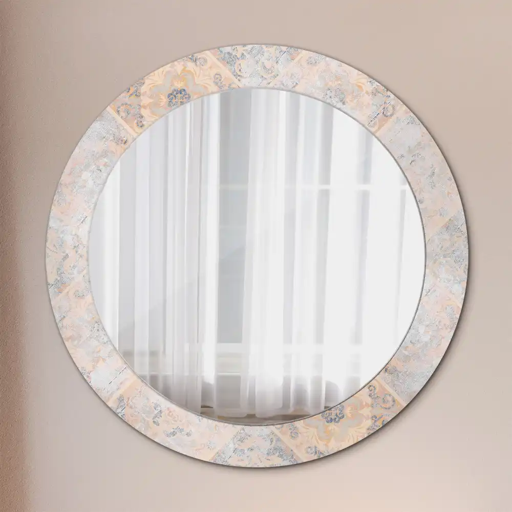 Miroir rond avec décoration carreaux usés
