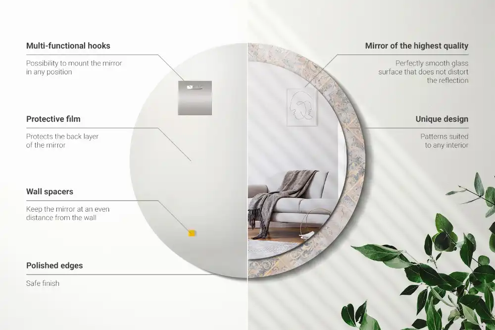 Miroir rond avec décoration carreaux usés