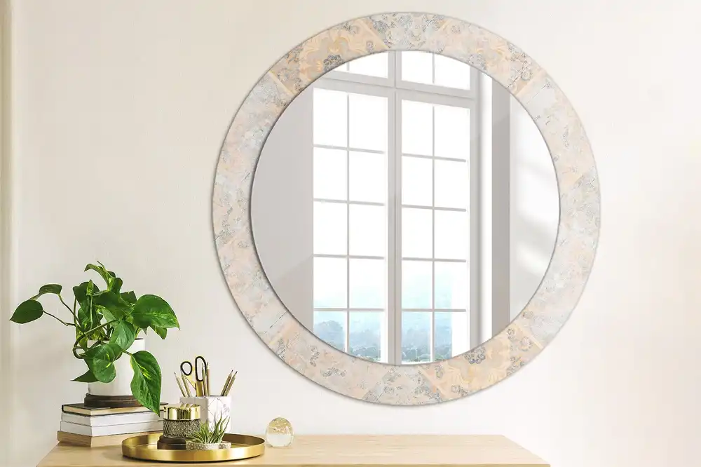 Miroir rond avec décoration carreaux usés
