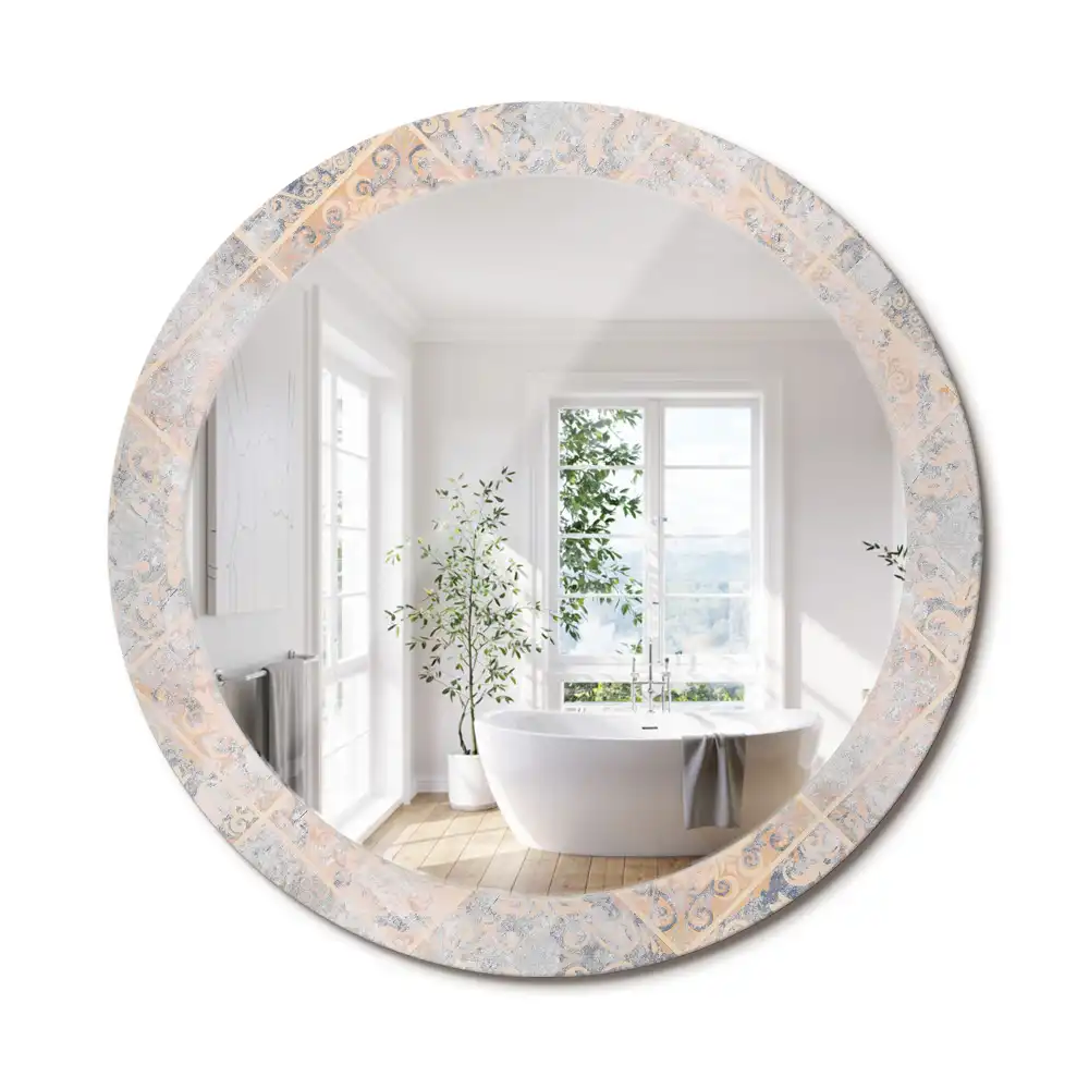 Miroir rond avec décoration carreaux usés
