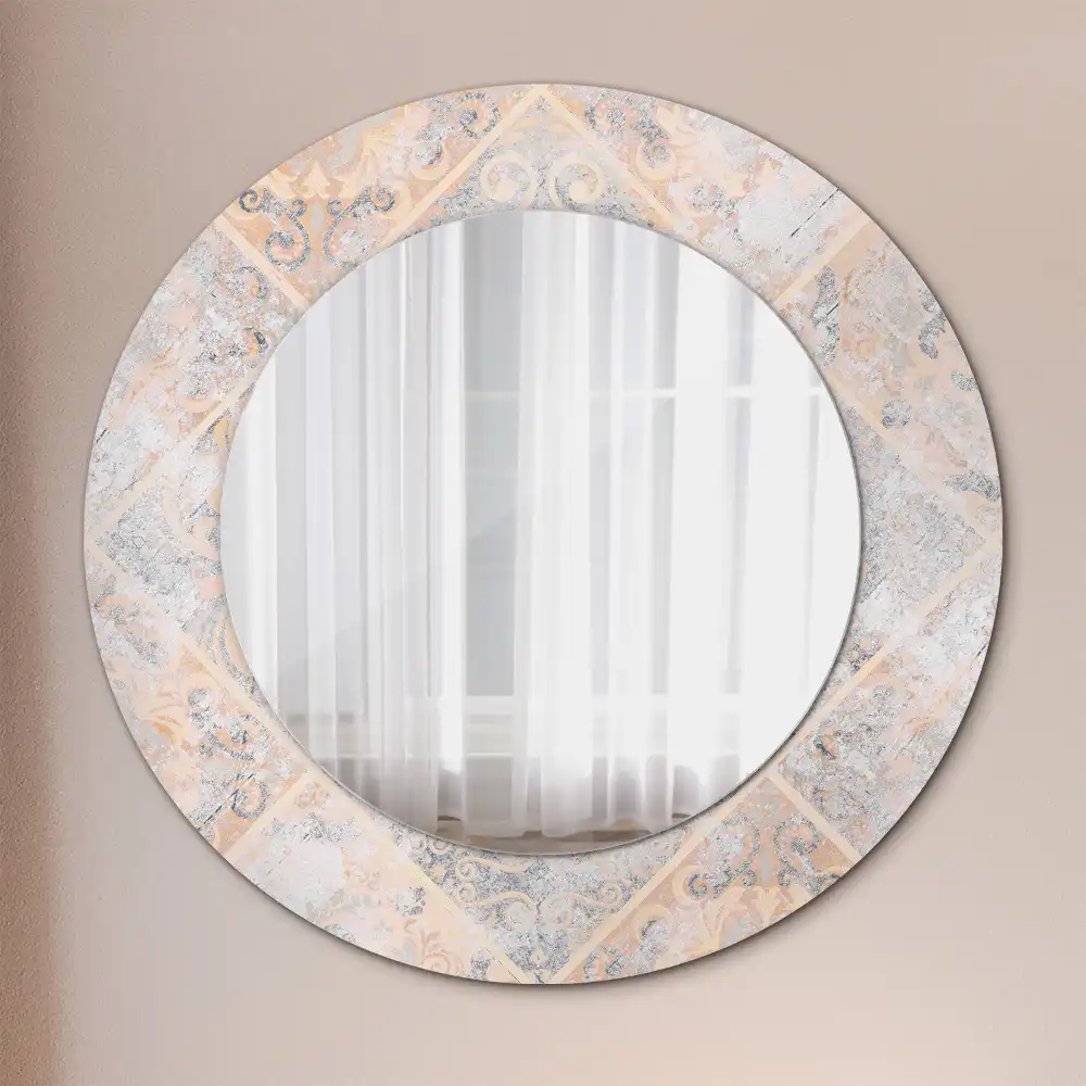 Miroir rond avec décoration carreaux usés