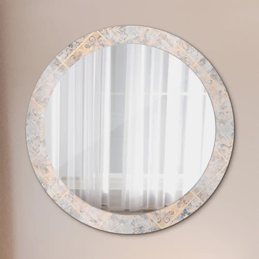 Miroir rond avec décoration carreaux usés