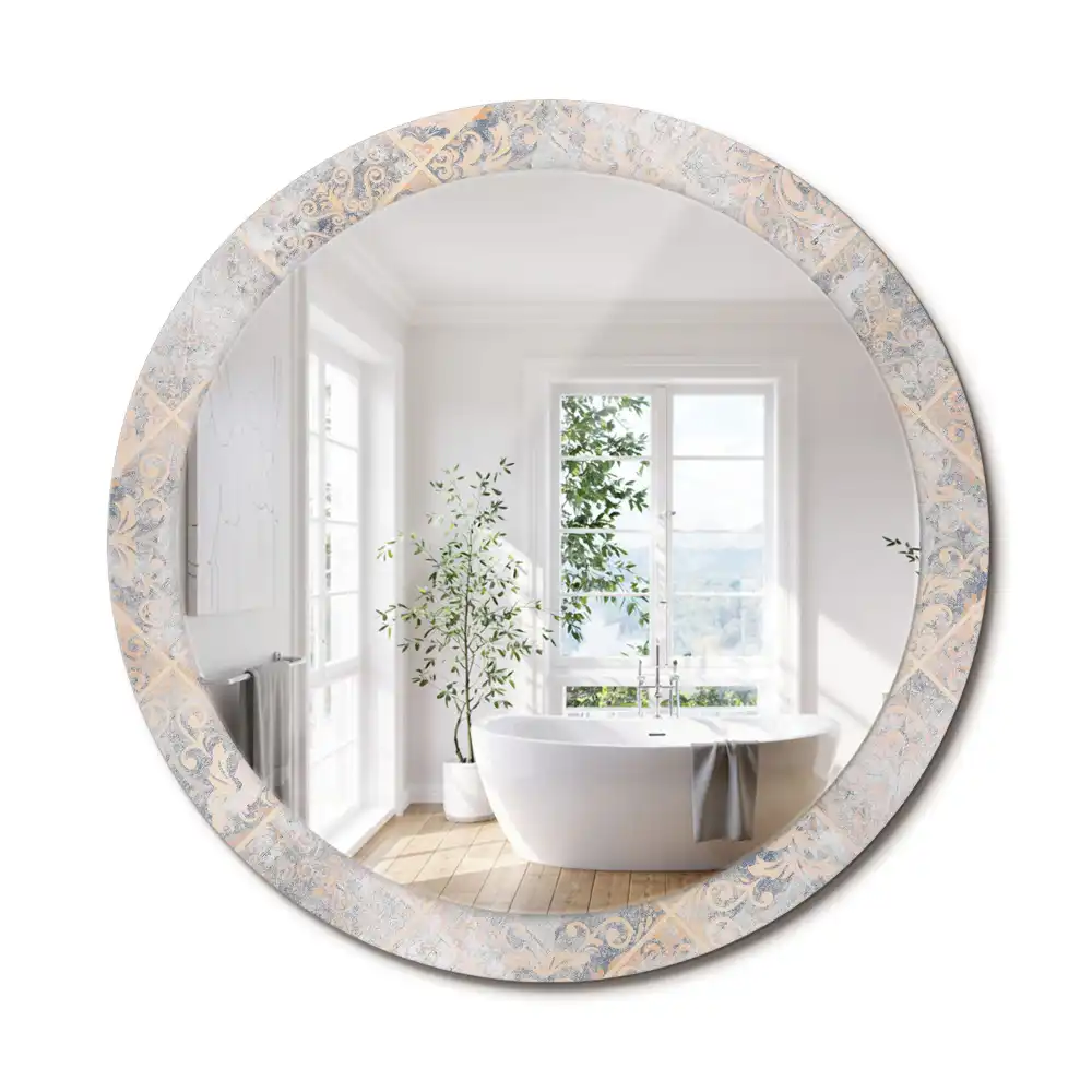 Miroir rond avec décoration carreaux usés