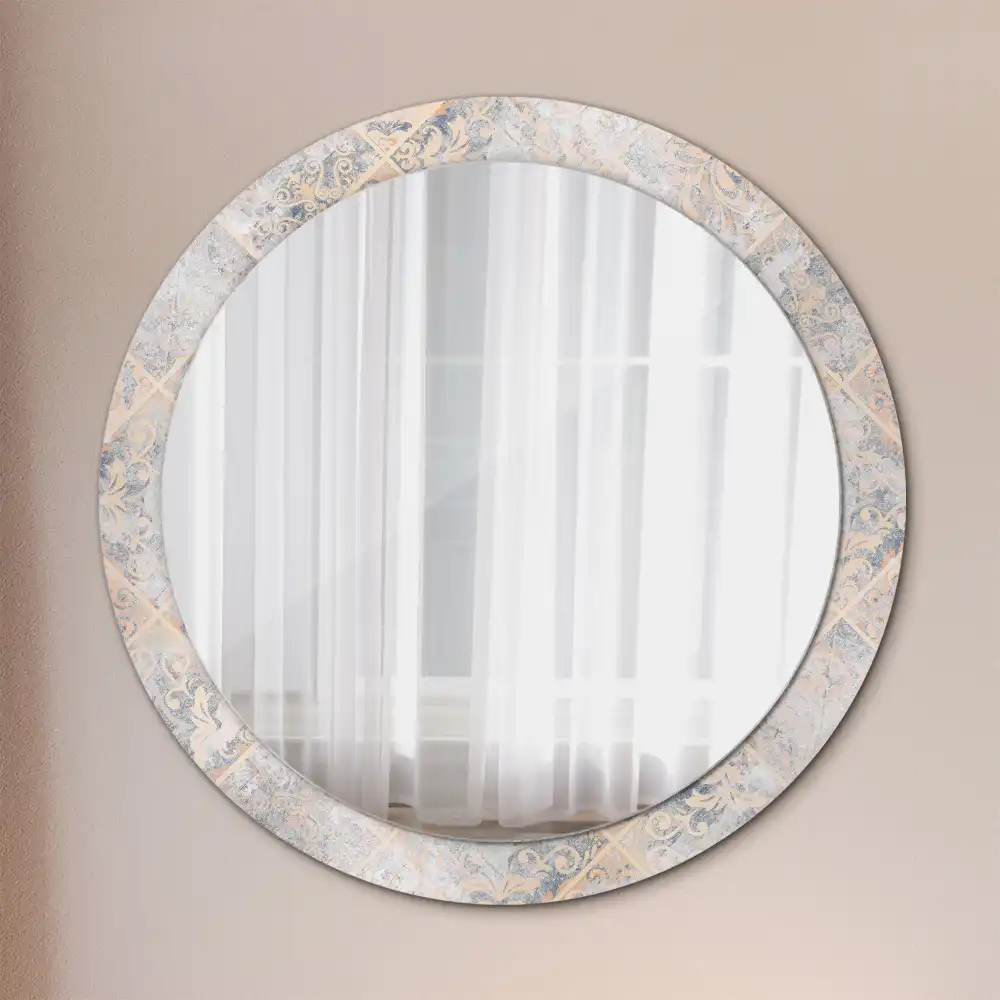 Miroir rond avec décoration carreaux usés
