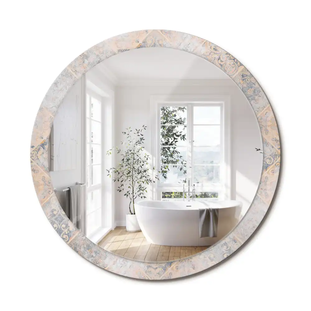 Miroir rond avec décoration carreaux usés