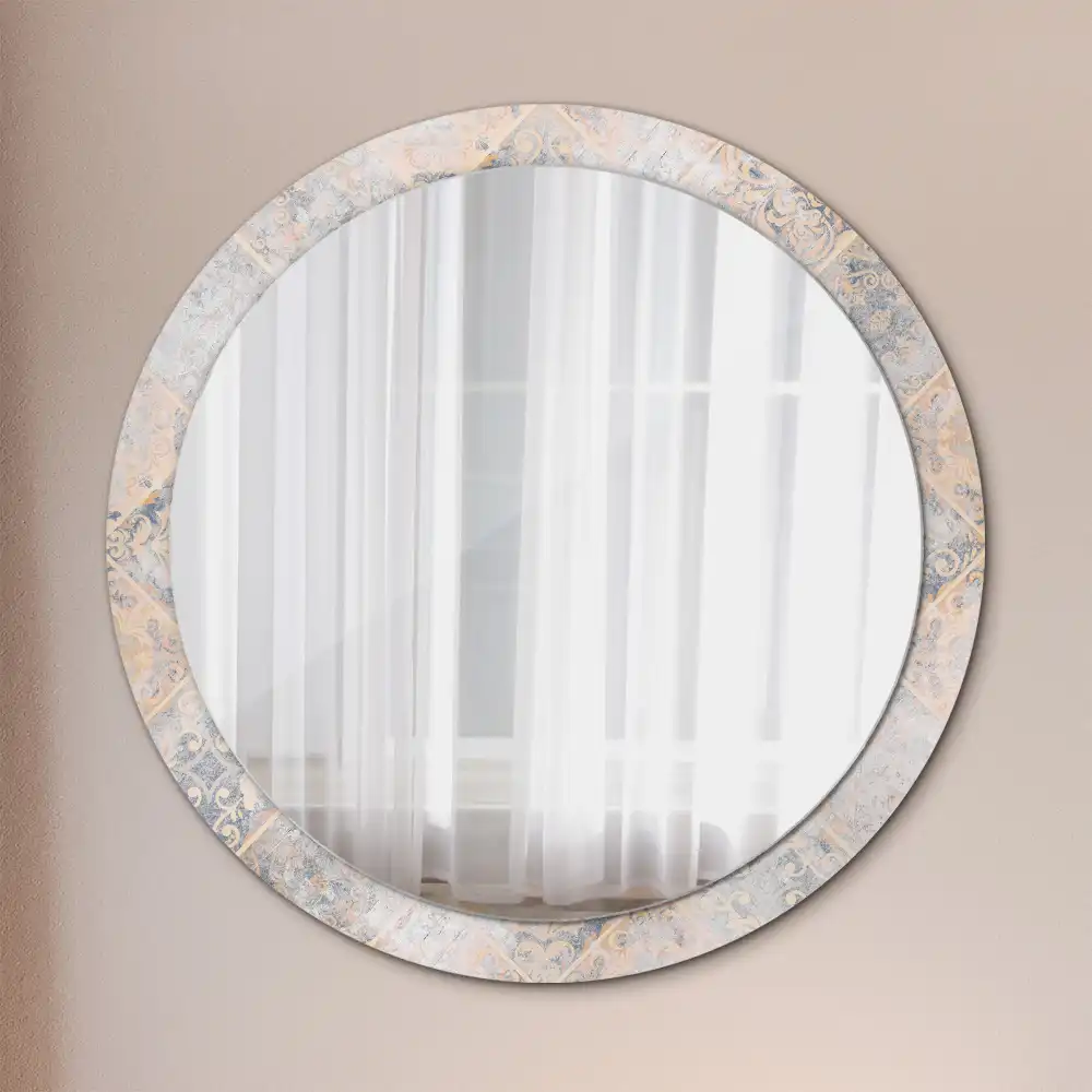 Miroir rond avec décoration carreaux usés