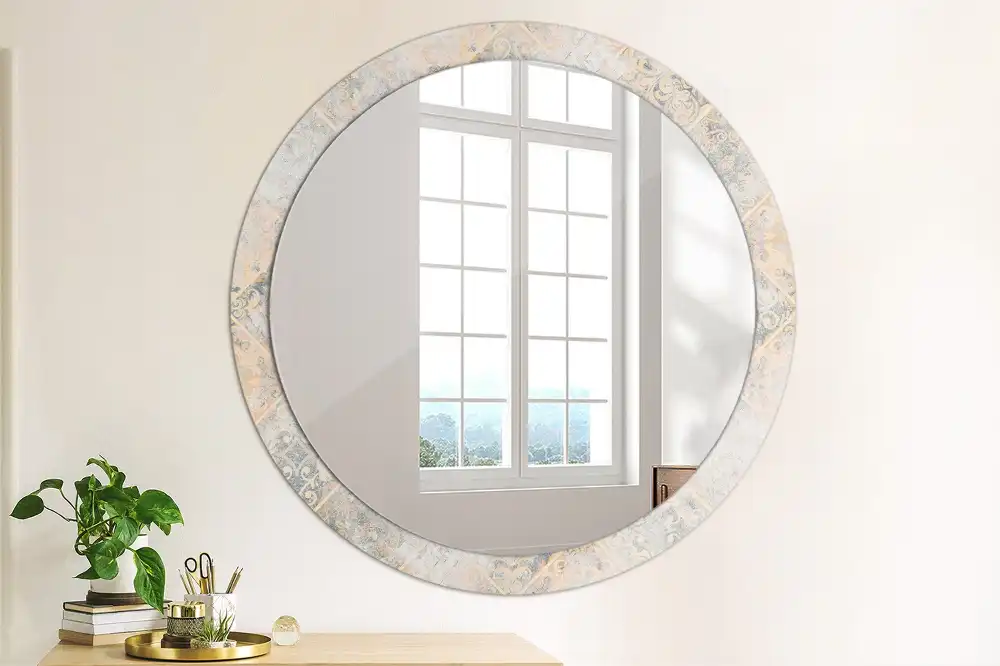 Miroir rond avec décoration carreaux usés