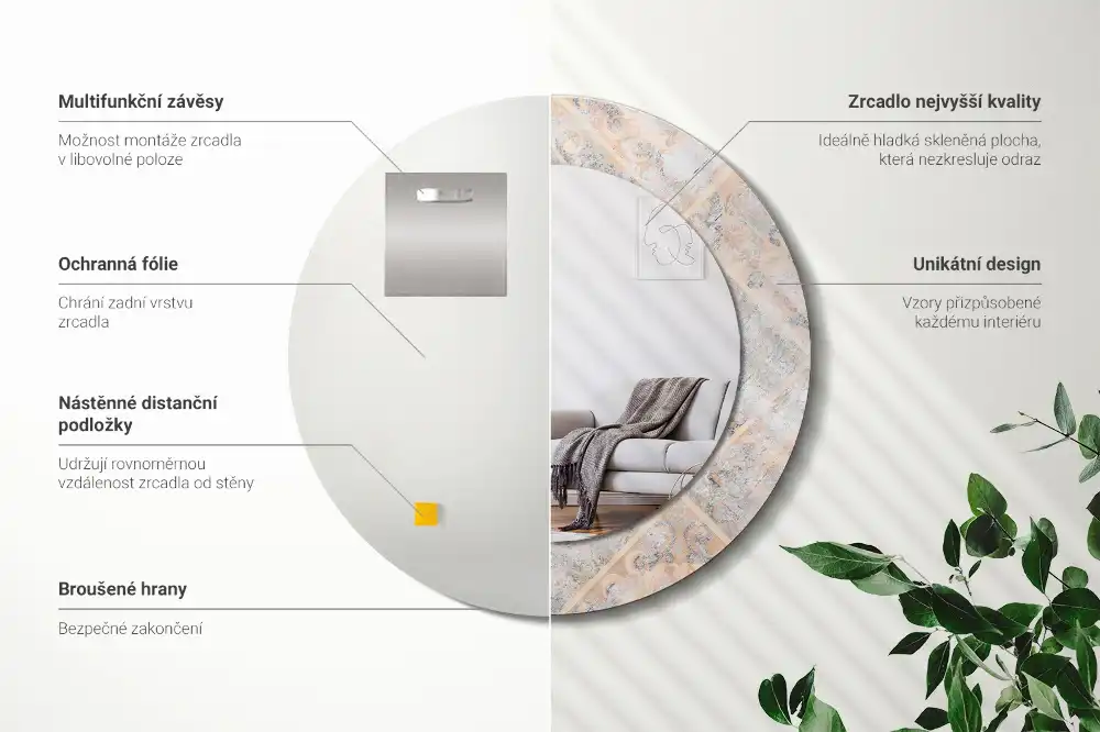 Miroir rond avec décoration carreaux usés