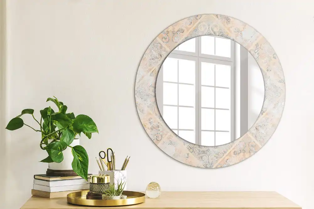 Miroir rond avec décoration carreaux usés