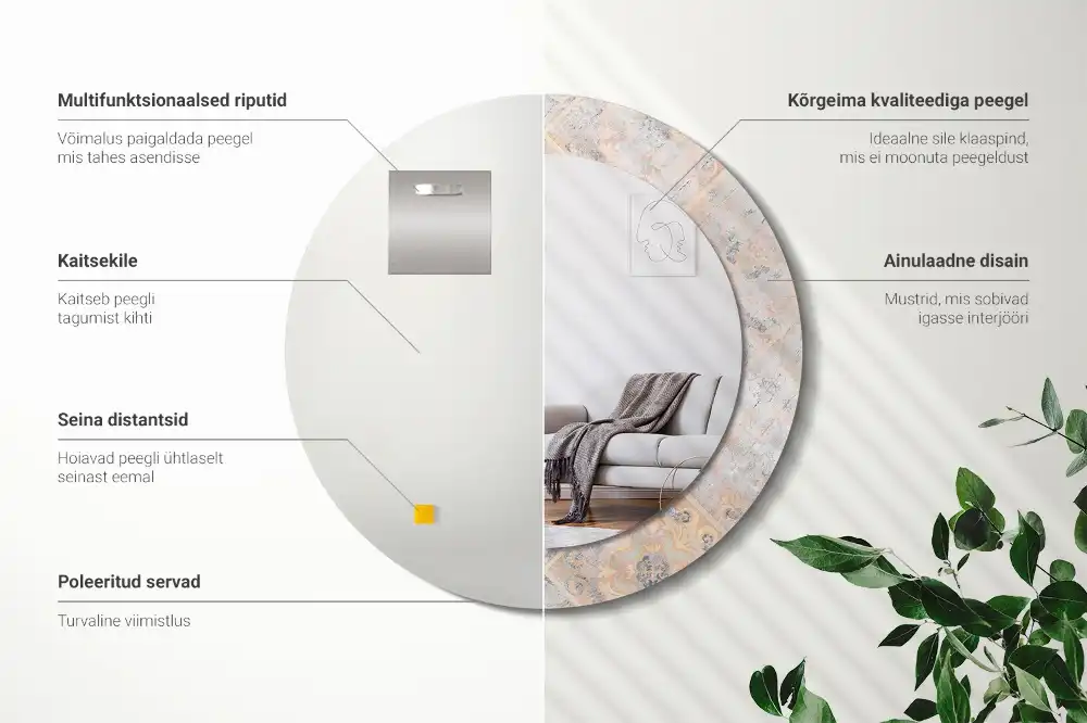 Miroir rond avec décoration carreaux usés