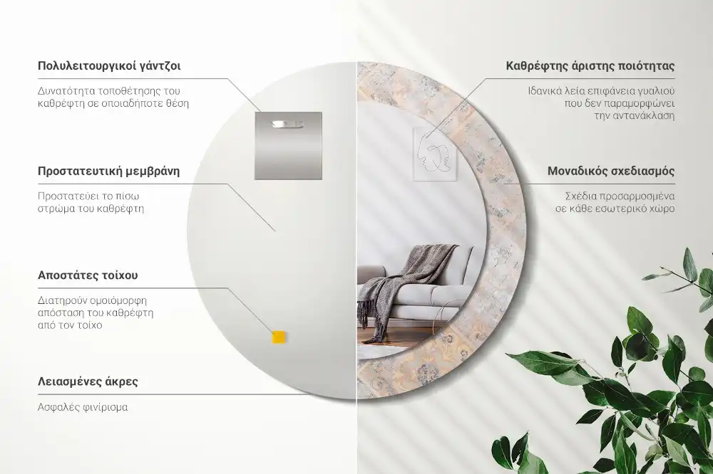 Miroir rond avec décoration carreaux usés