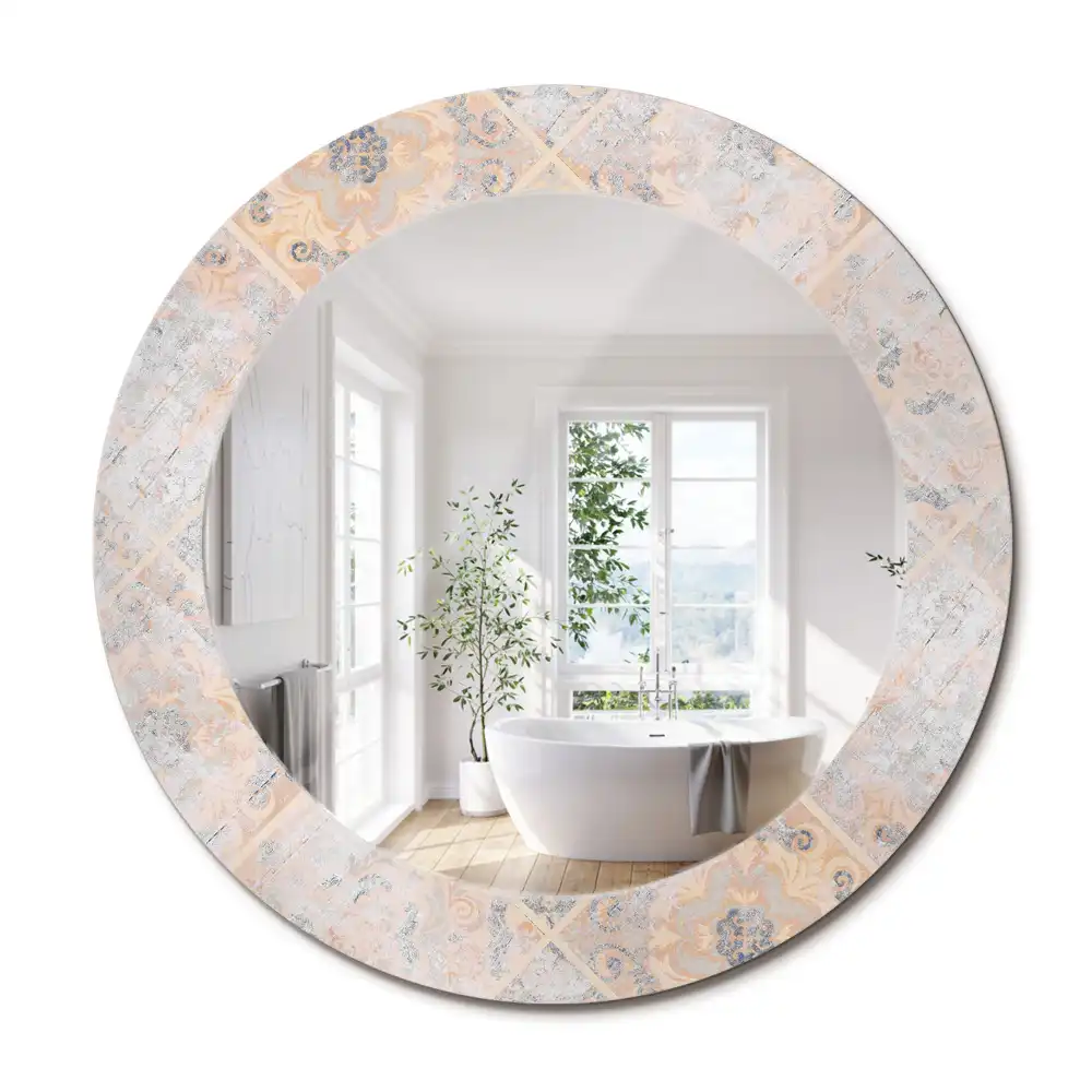 Miroir rond avec décoration carreaux usés