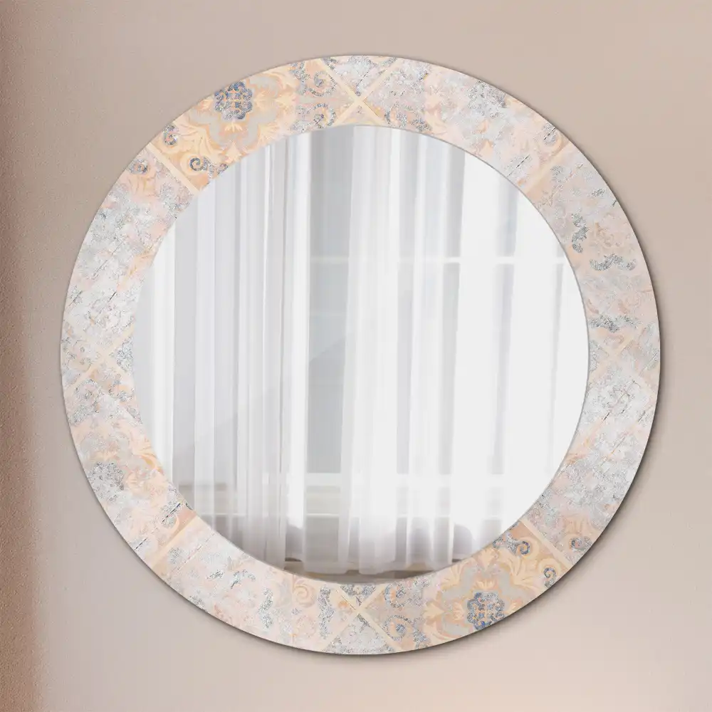 Miroir rond avec décoration carreaux usés