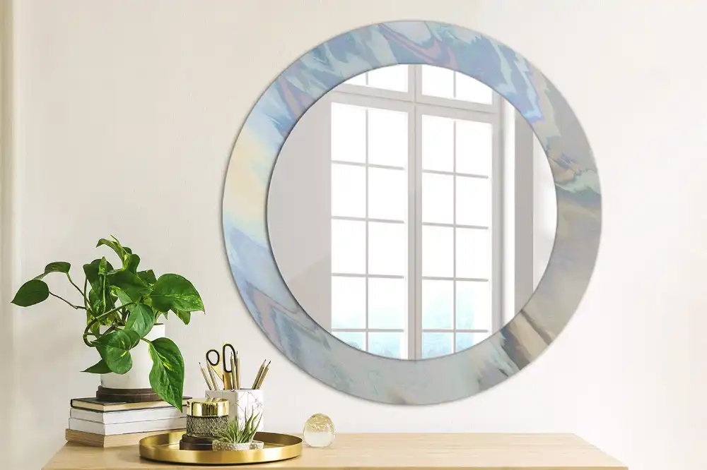 Miroir rond imprimé vagues abstraites