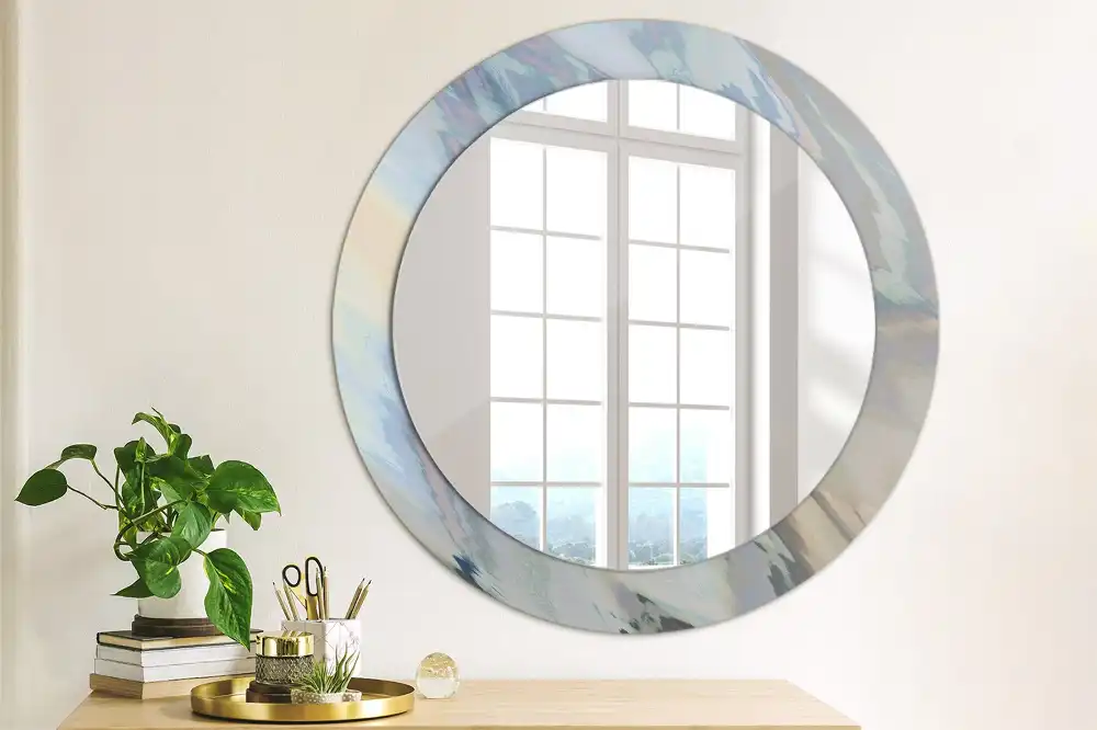 Miroir rond imprimé vagues abstraites