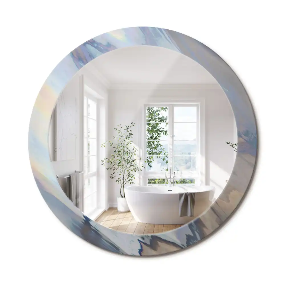 Miroir rond imprimé vagues abstraites