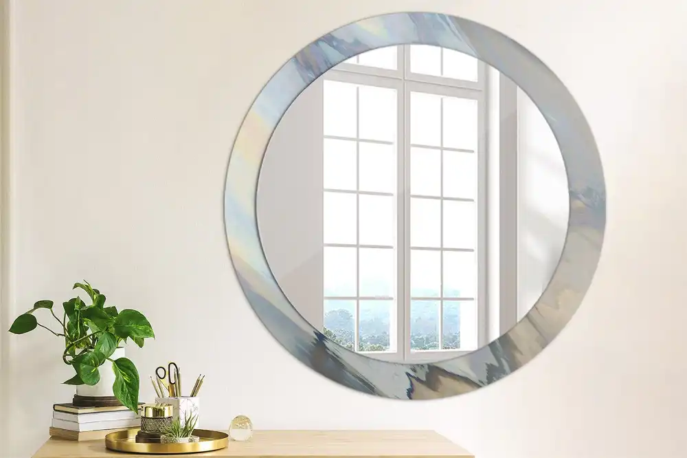 Miroir rond imprimé vagues abstraites