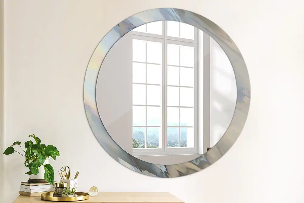 Miroir rond imprimé vagues abstraites