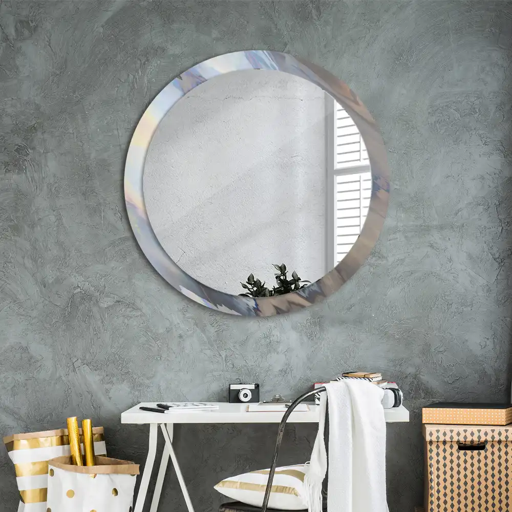 Miroir rond imprimé vagues abstraites