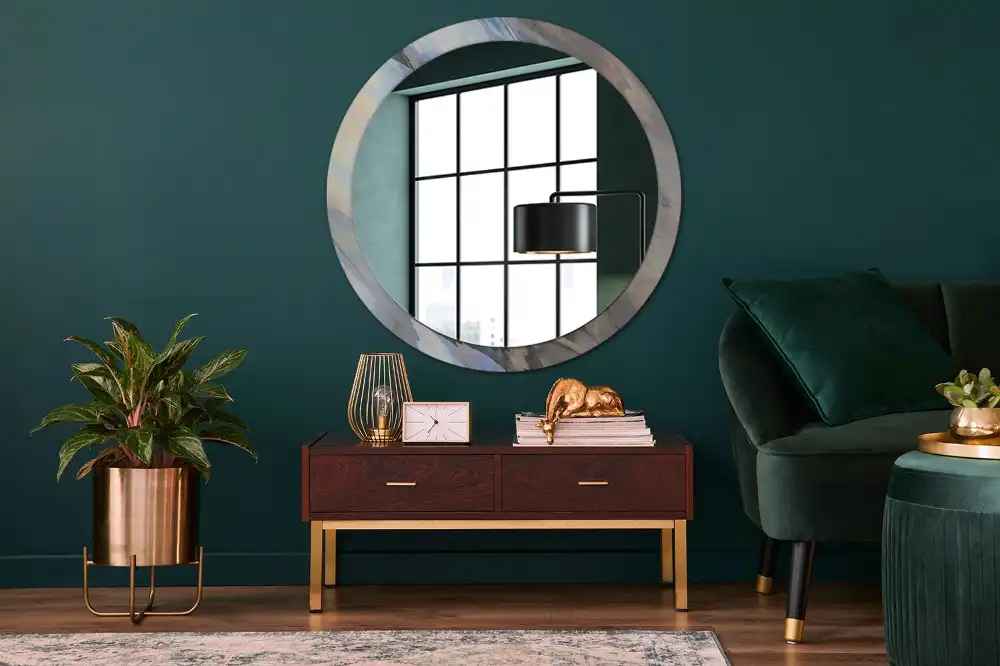 Miroir rond imprimé vagues abstraites