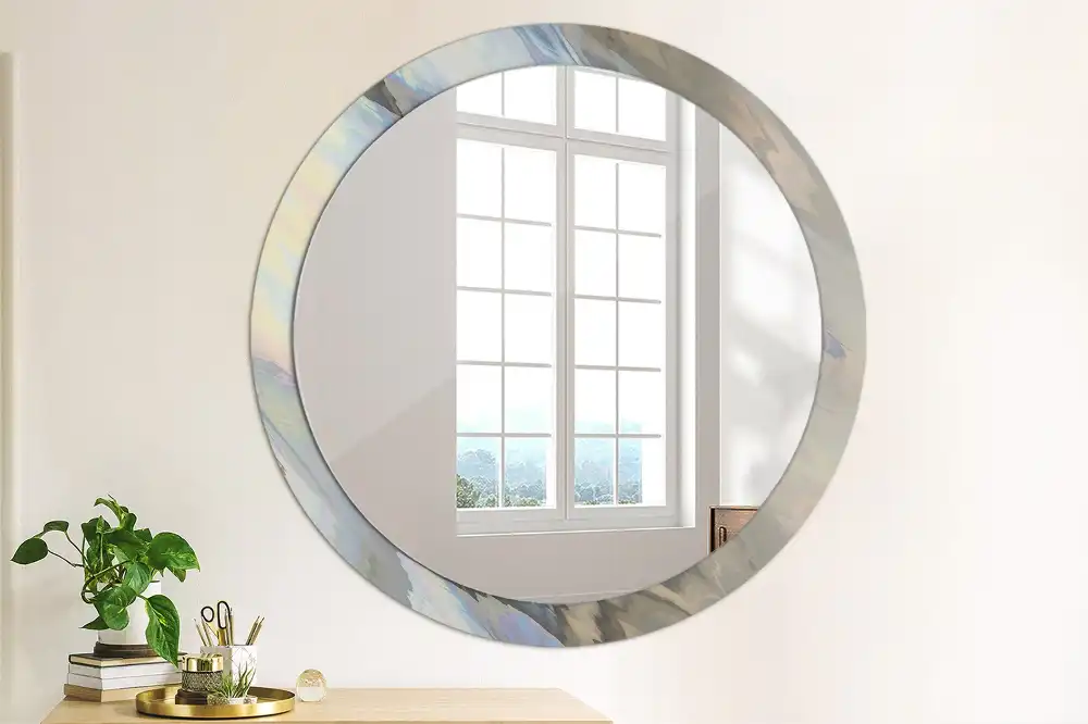 Miroir rond imprimé vagues abstraites