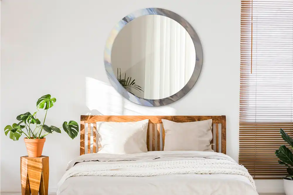 Miroir rond imprimé vagues abstraites