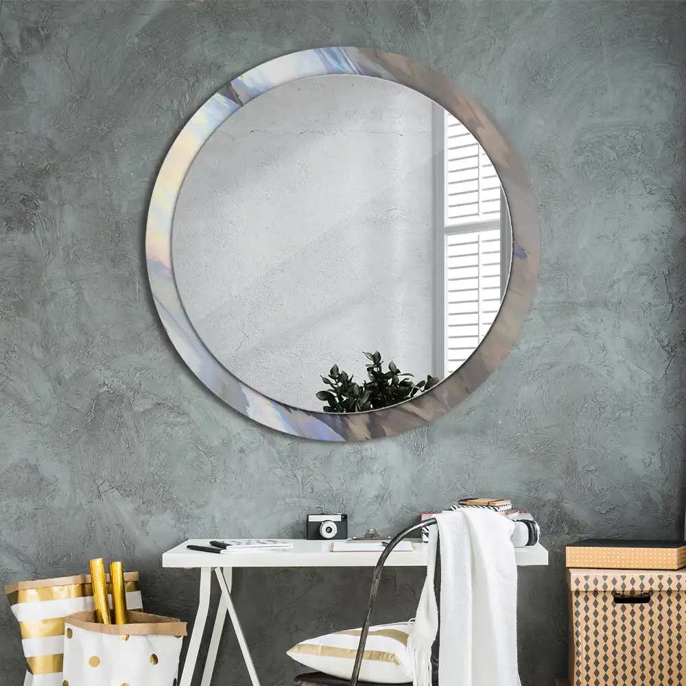 Miroir rond imprimé vagues abstraites