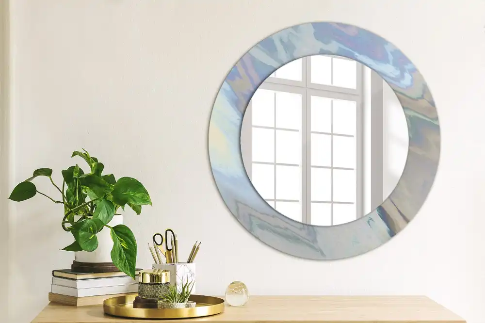 Miroir rond imprimé vagues abstraites