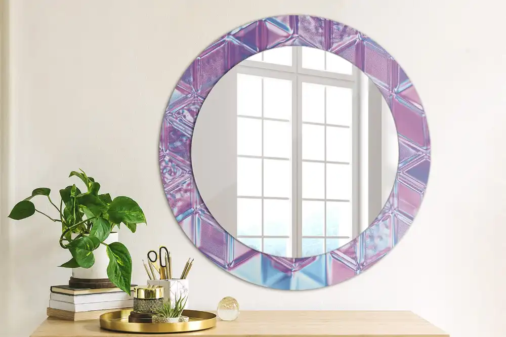 Miroir rond cadre avec impression motif cristal